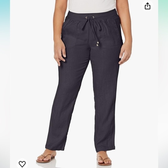 Tommy Hilfiger Navy Linen Pull On Pants Sz 10 Elastic Waist Pockets - Picture 1 of 12